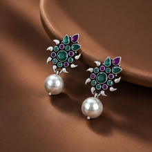 Tanvi Emerald Bloom Silver Earrings