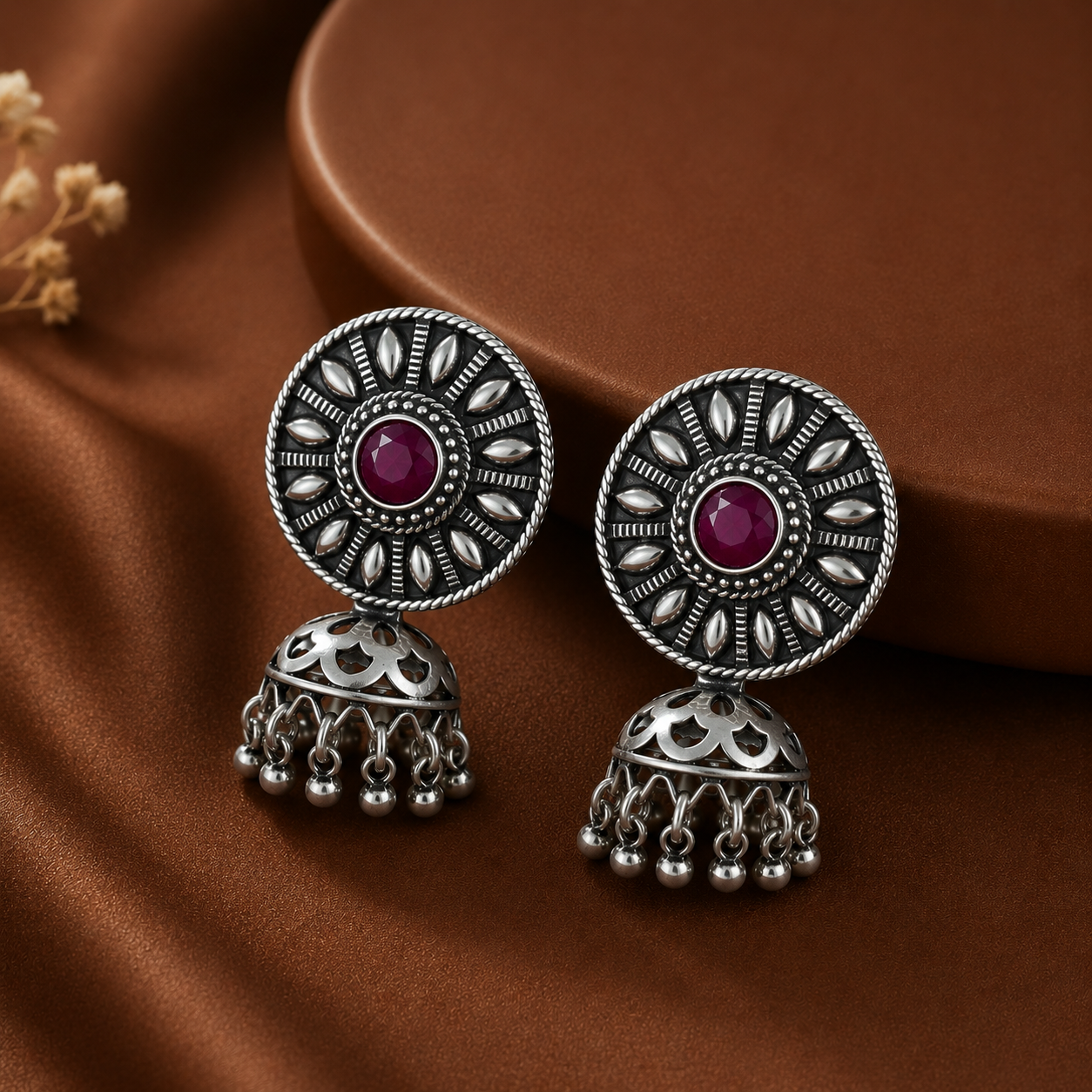 Tanisha Antique Elegant Chakra Silver Jhumki