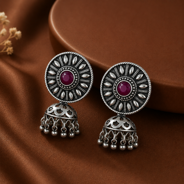 Tanisha Antique Elegant Chakra Silver Jhumki