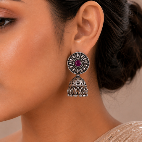 Tanisha Antique Elegant Chakra Silver Jhumki