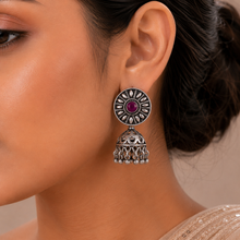 Tanisha Antique Elegant Chakra Silver Jhumki