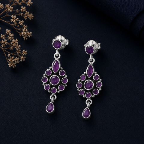 Vedika Gulnaar Floral Danglers Silver Earrings