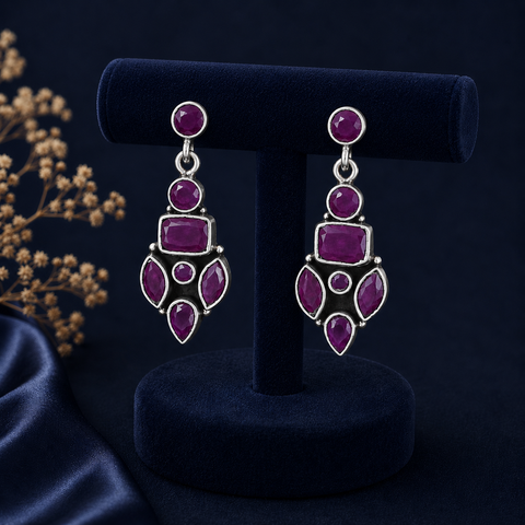 Pooja Ruby Charm Silver Earrings
