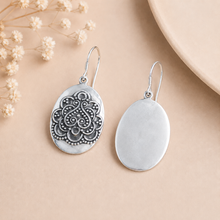 Floral Oval Danglers Silver Earrings