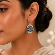 Floral Oval Danglers Silver Earrings