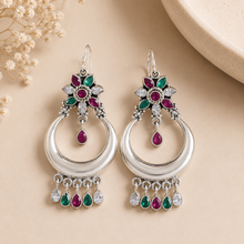 Teena Ethnic Gemstone Chand Silver Earrings