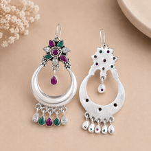 Teena Ethnic Gemstone Chand Silver Earrings