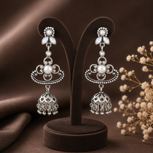 Floral Pearl Drops Silver Jhumki