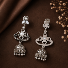 Floral Pearl Drops Silver Jhumki