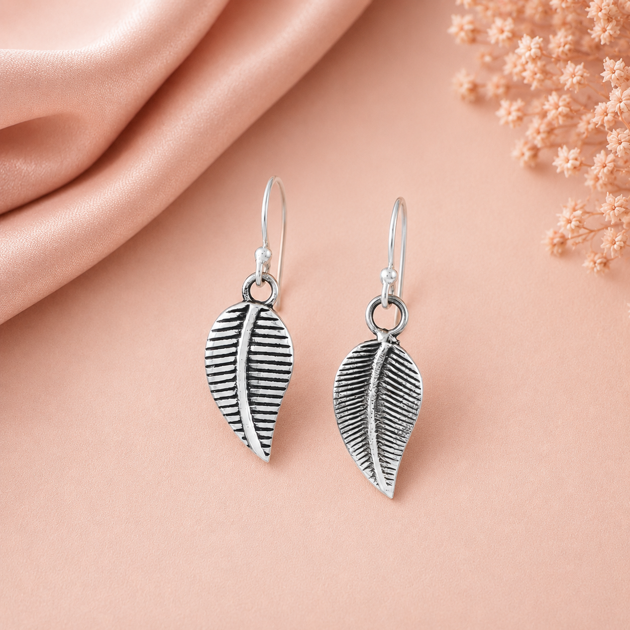 Alaya Leaf Danglers Silver Earrings