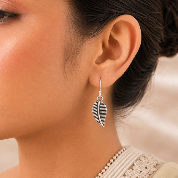 Alaya Leaf Danglers Silver Earrings