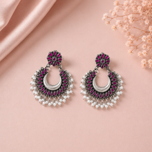 Ishika Floral Chand Drop Silver Earrings