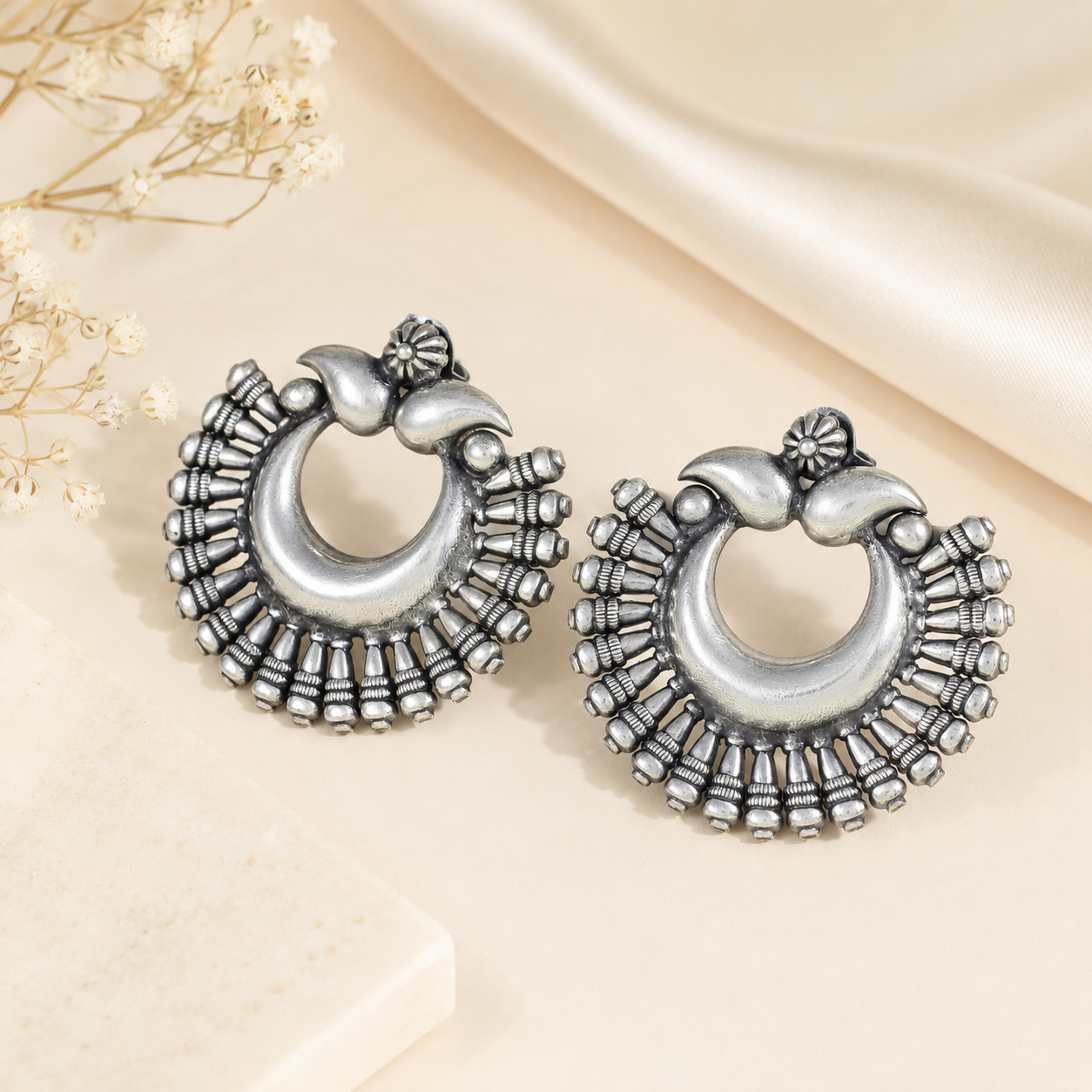 Kyra Tribal Chand Silver Earrings
