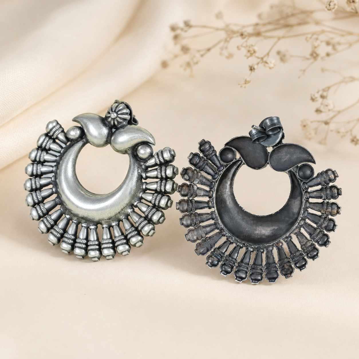 Kyra Tribal Chand Silver Earrings