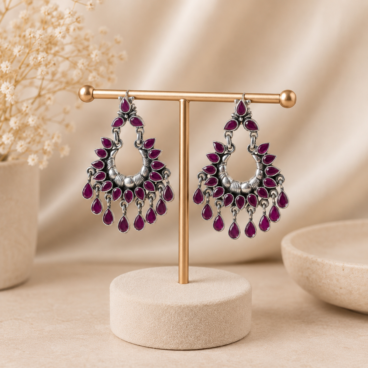 Tara Pear Drop Chand Silver Earrings