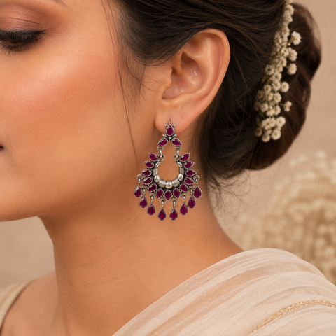 Tara Pear Drop Chand Silver Earrings
