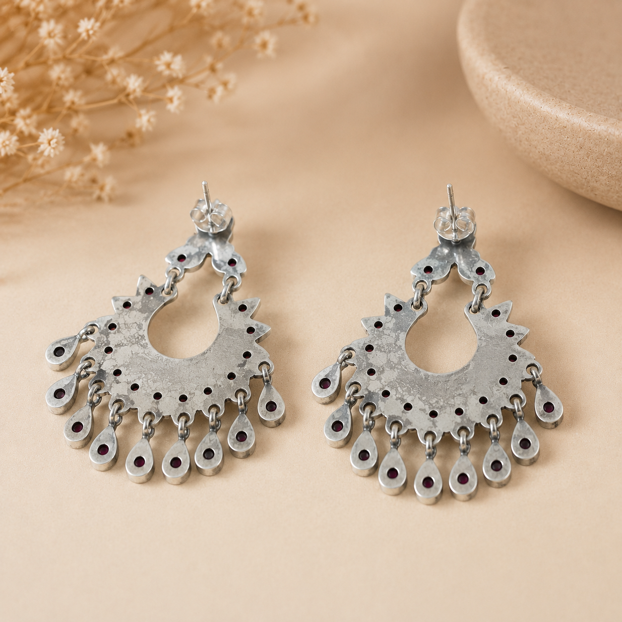 Tara Pear Drop Chand Silver Earrings