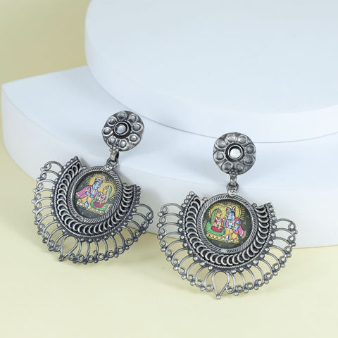 Radha Krishna Charm Silver Earrings