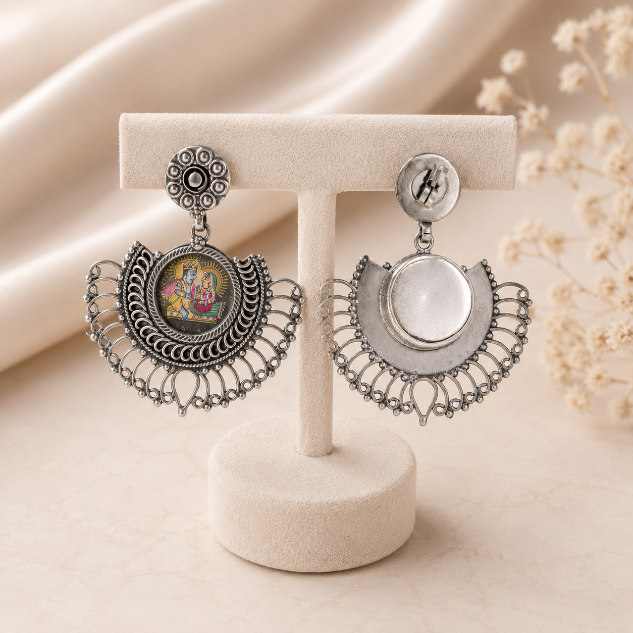 Radha Krishna Charm Silver Earrings