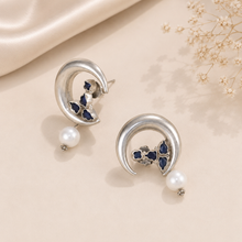 Riddhima Moon Pearl Drops Silver Earrings