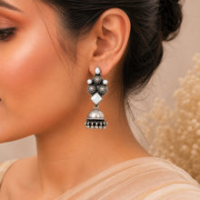 Devika Antique White Pearl Silver Jhumki
