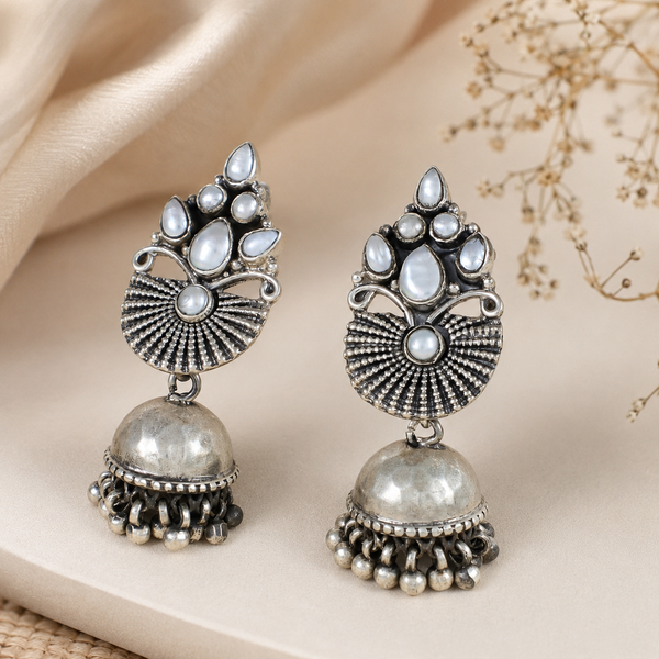 Avika White Pearl  Glow Silver  Jhumki