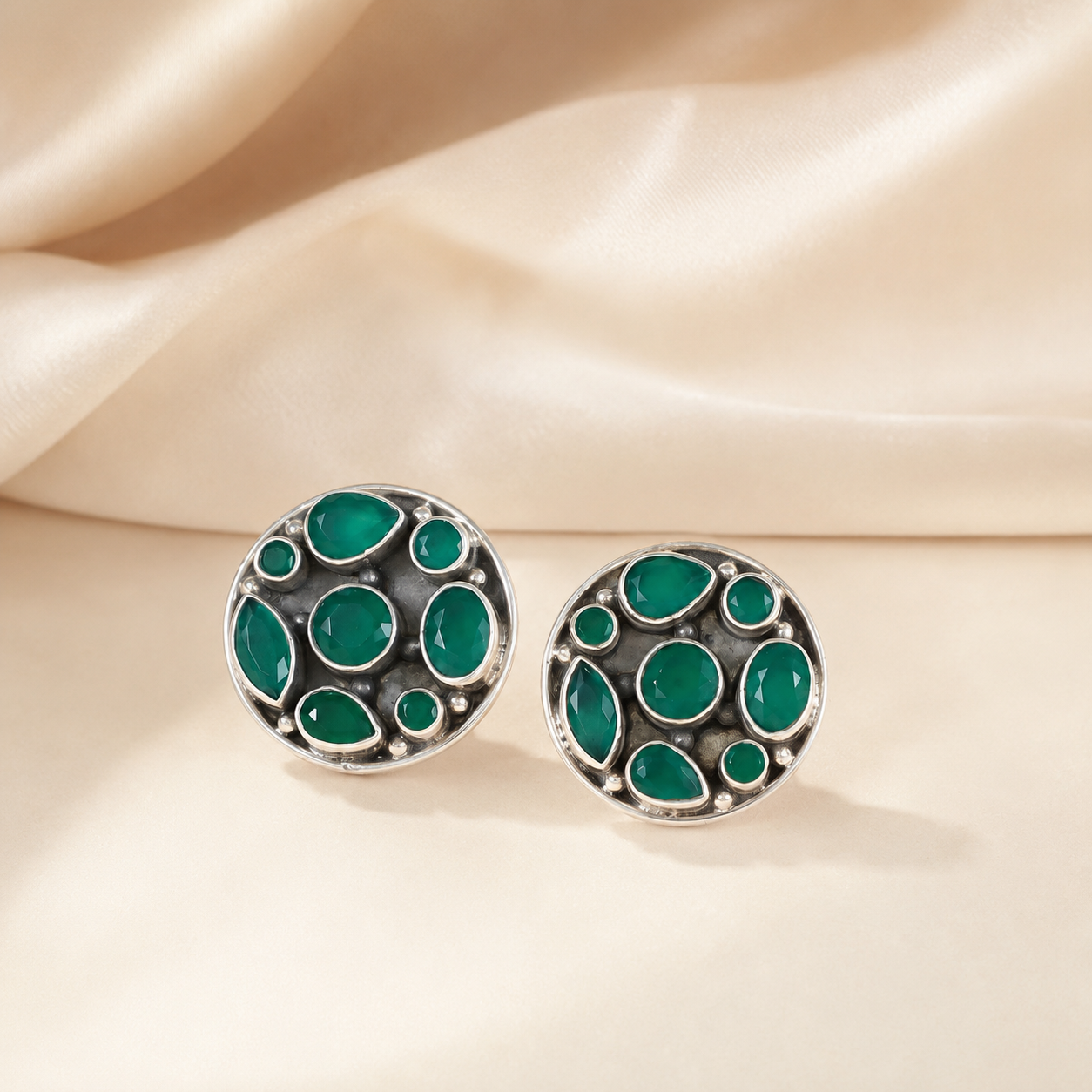 Navika Minimal Green Stone Silver Earrings