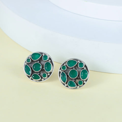 Navika Minimal Green Stone Silver Earrings