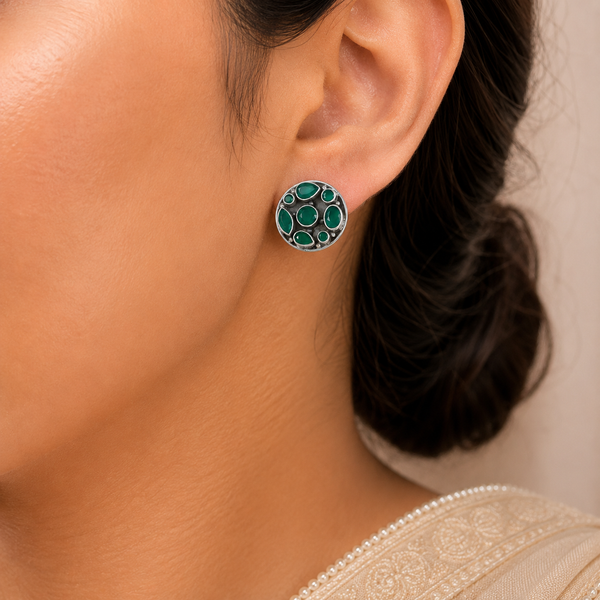 Navika Minimal Green Stone Silver Earrings
