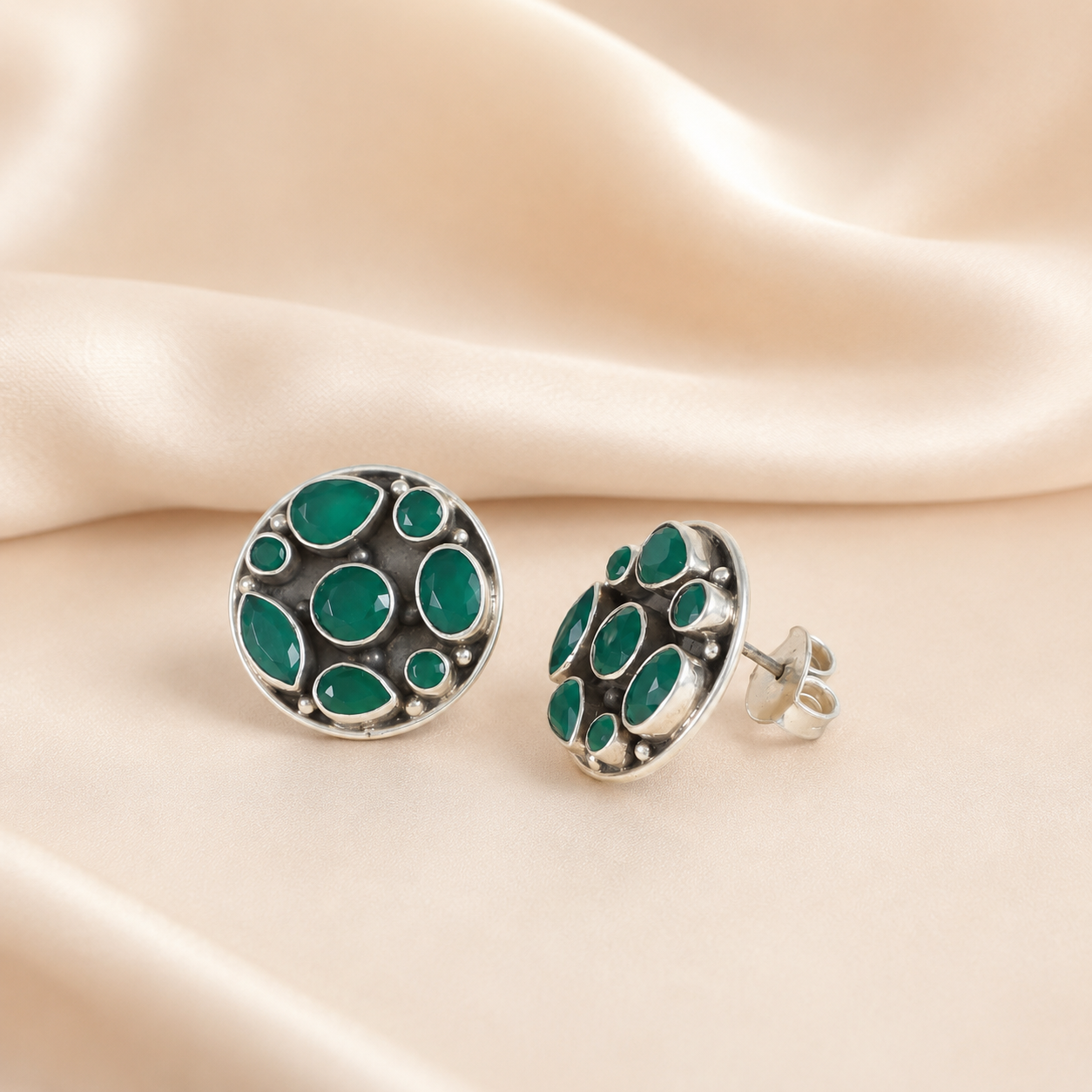 Navika Minimal Green Stone Silver Earrings