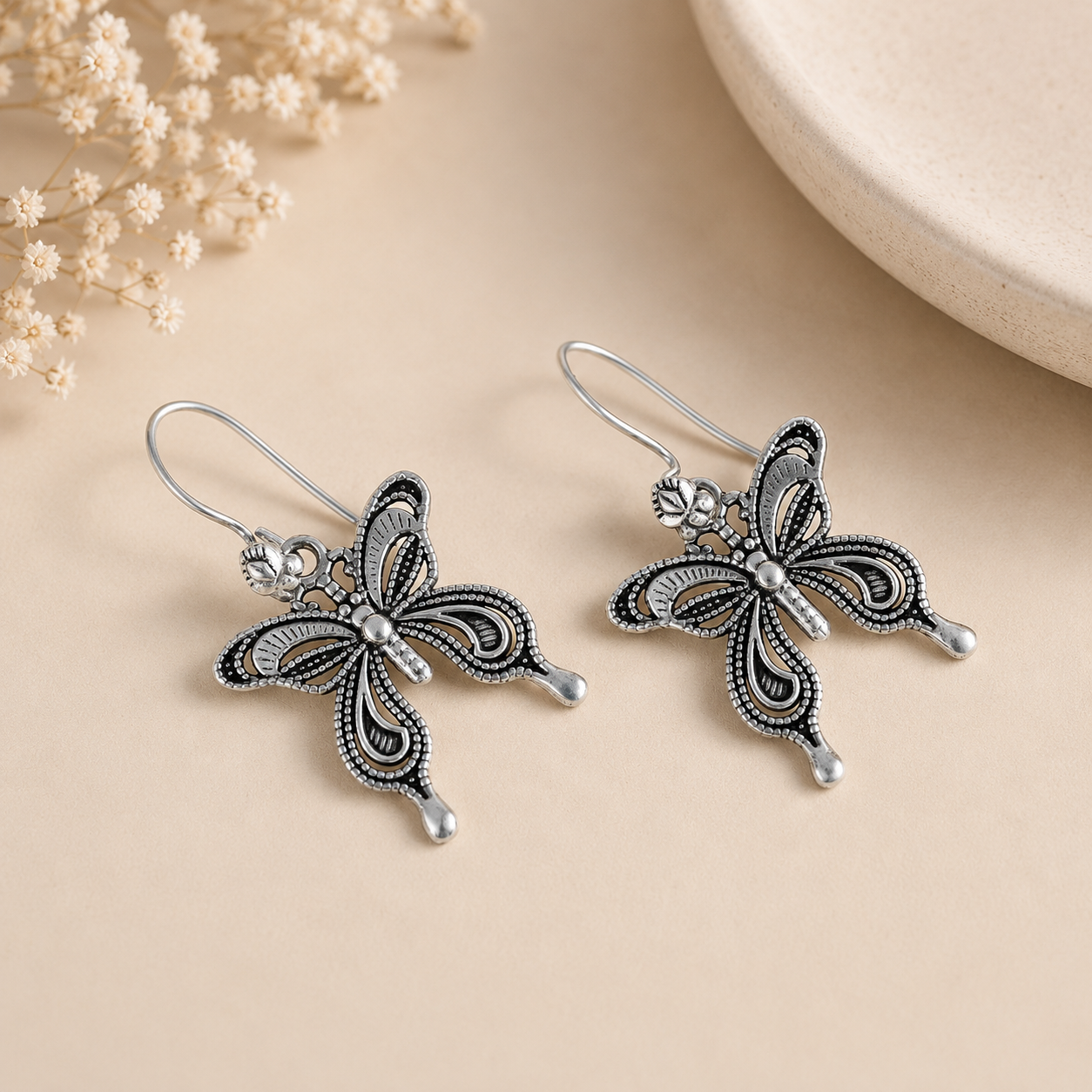Mahika Butterfly Charm Silver Earrings