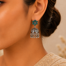 Divya Floral Green Silver Jhumki