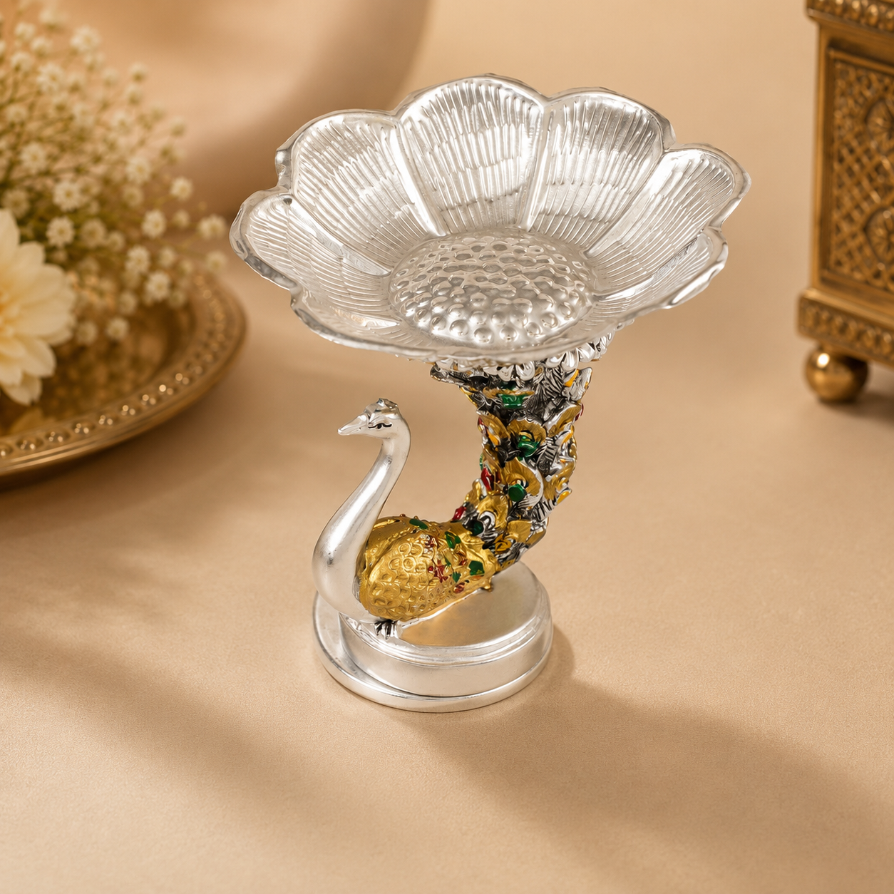 Divine Peacock Decor Silver Bowl