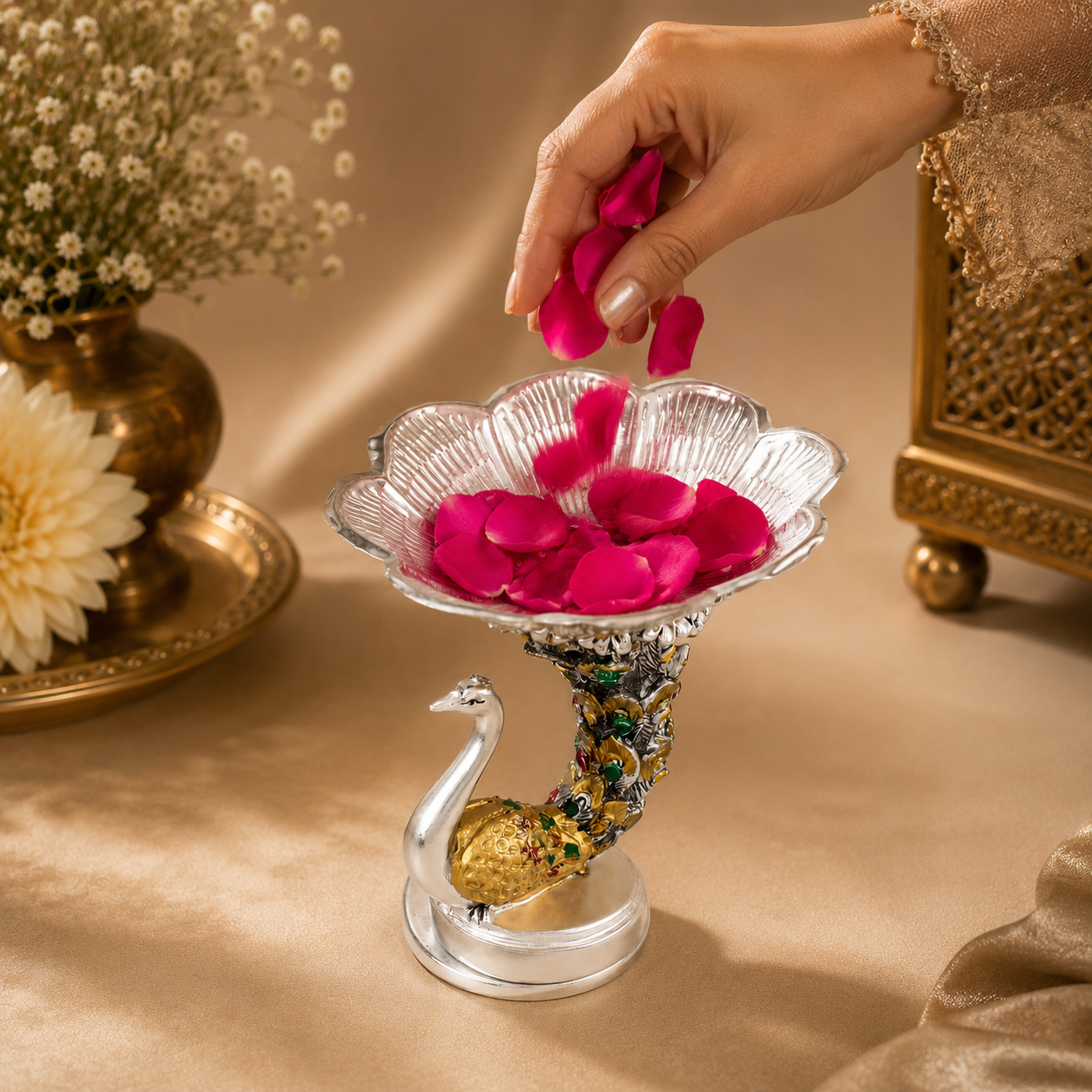 Divine Peacock Decor Silver Bowl
