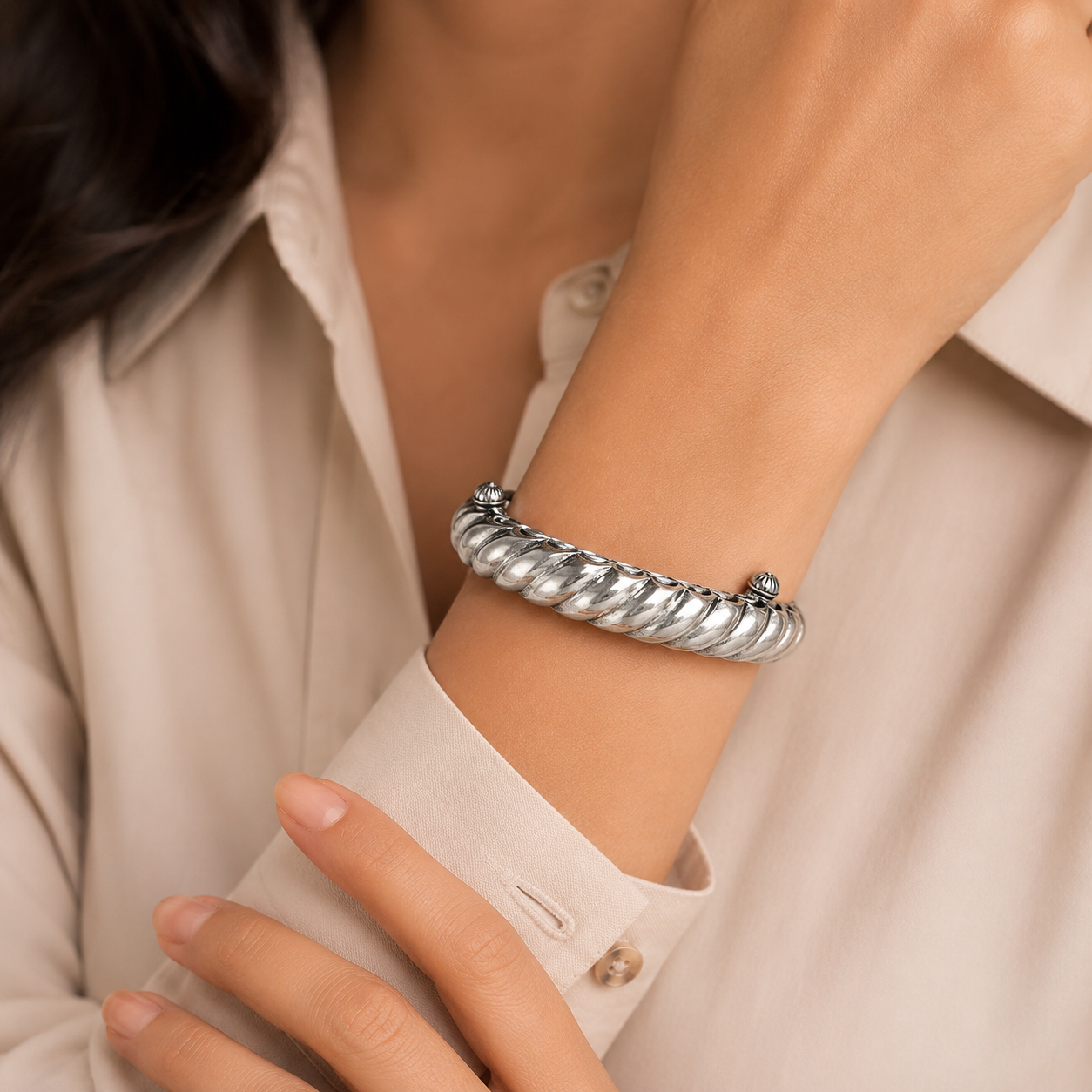 Nitya Twisted Rope Silver Bangle