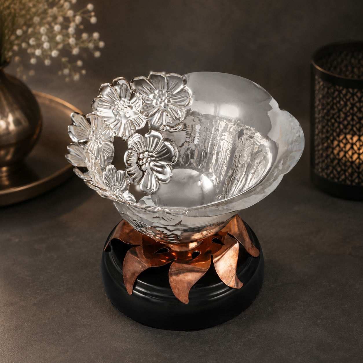 Designer Floral Silver Bowl