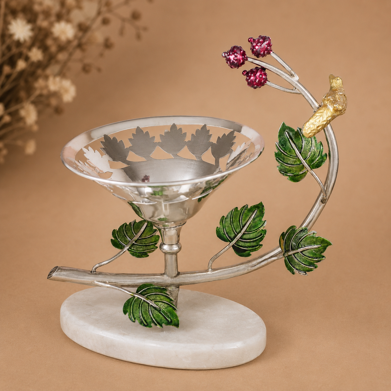 Floral Bird Silver Bowl
