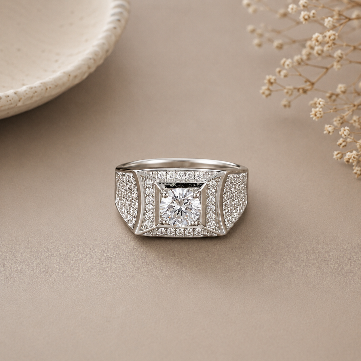 Arjun Luxe Square Glow Silver Ring For Him