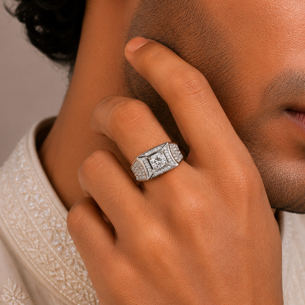 Arjun Luxe Square Glow Silver Ring For Him
