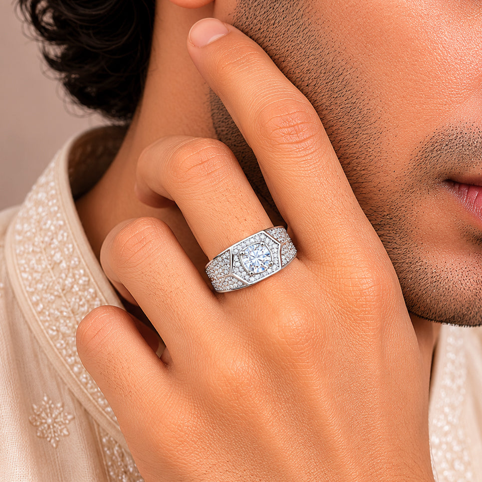 Yuvan Hexa Shine Silver Ring For Him