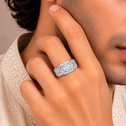 Yuvan Hexa Shine Silver Ring For Him