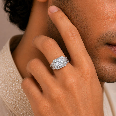 Rajveer Prestige Square Silver Ring For Him
