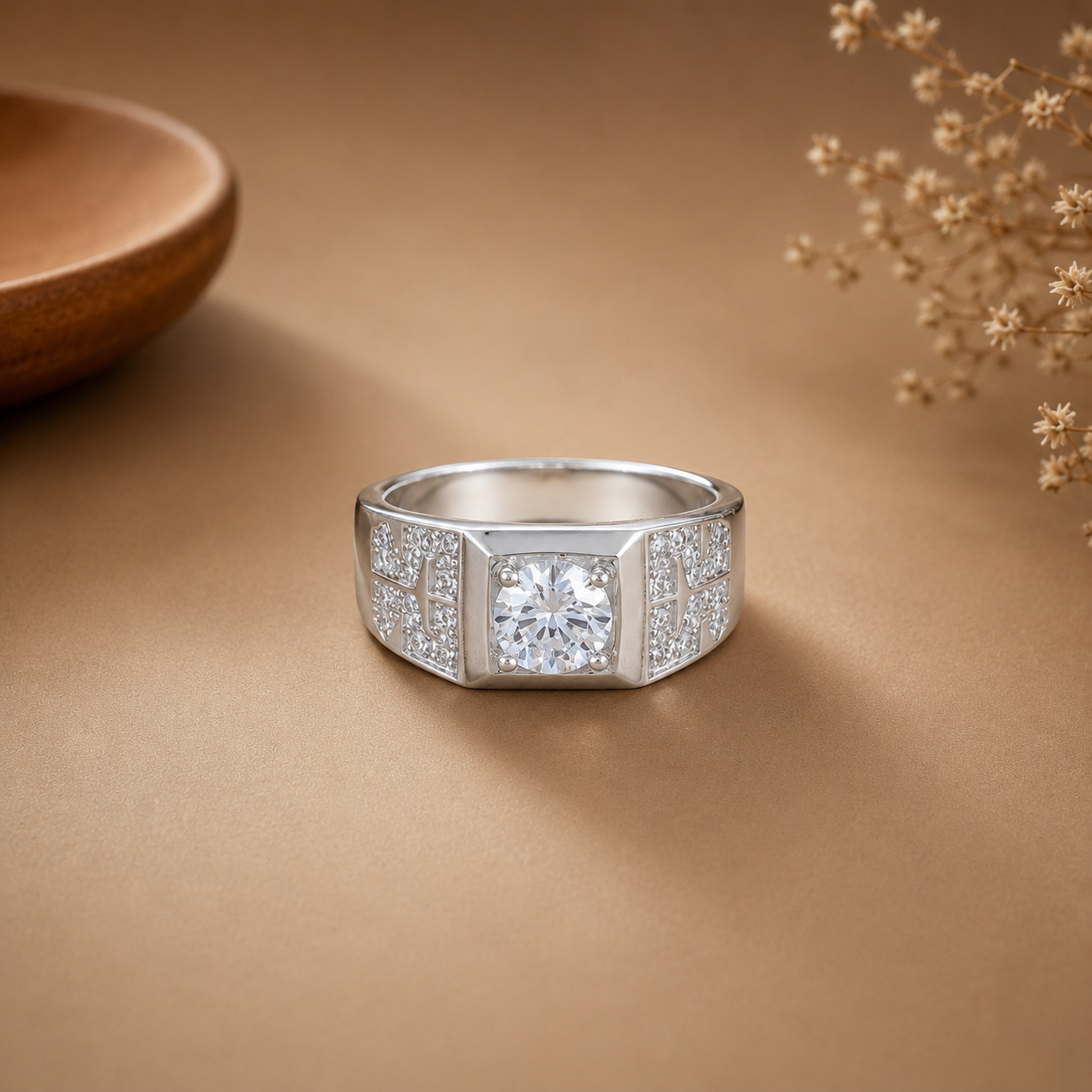 Rajveer Royal Grid Silver Ring For Him