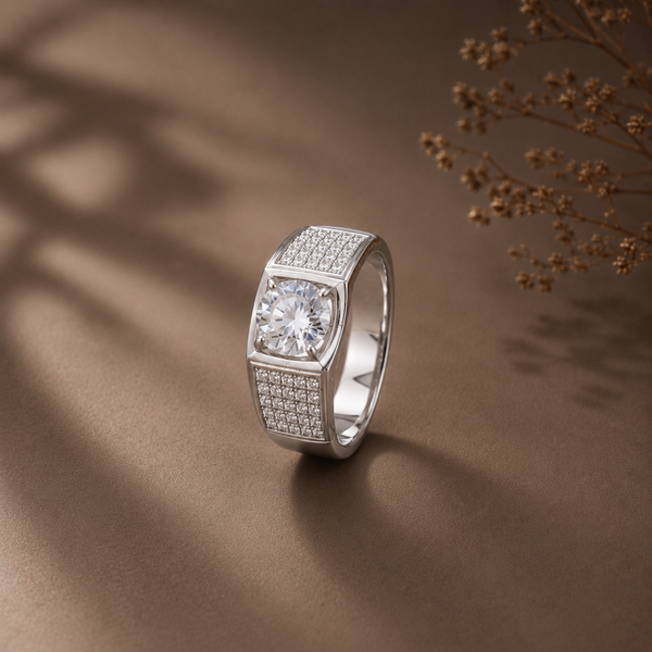 Devansh Sleek Square Silver Ring For Him