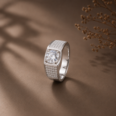 Devansh Sleek Square Silver Ring For Him