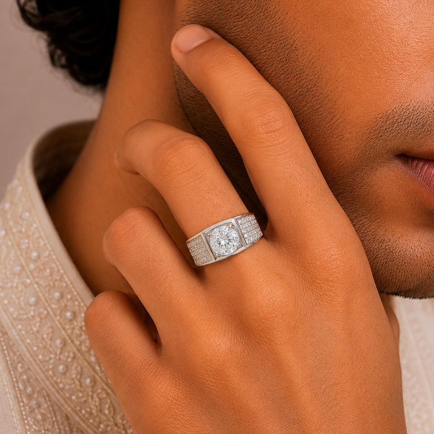 Devansh Sleek Square Silver Ring For Him