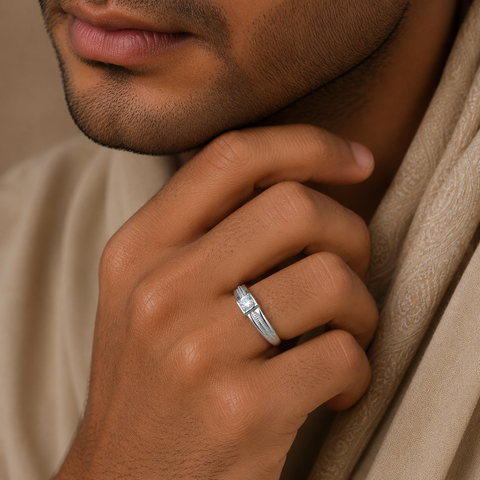 Anil Grace Line Silver Ring For Him