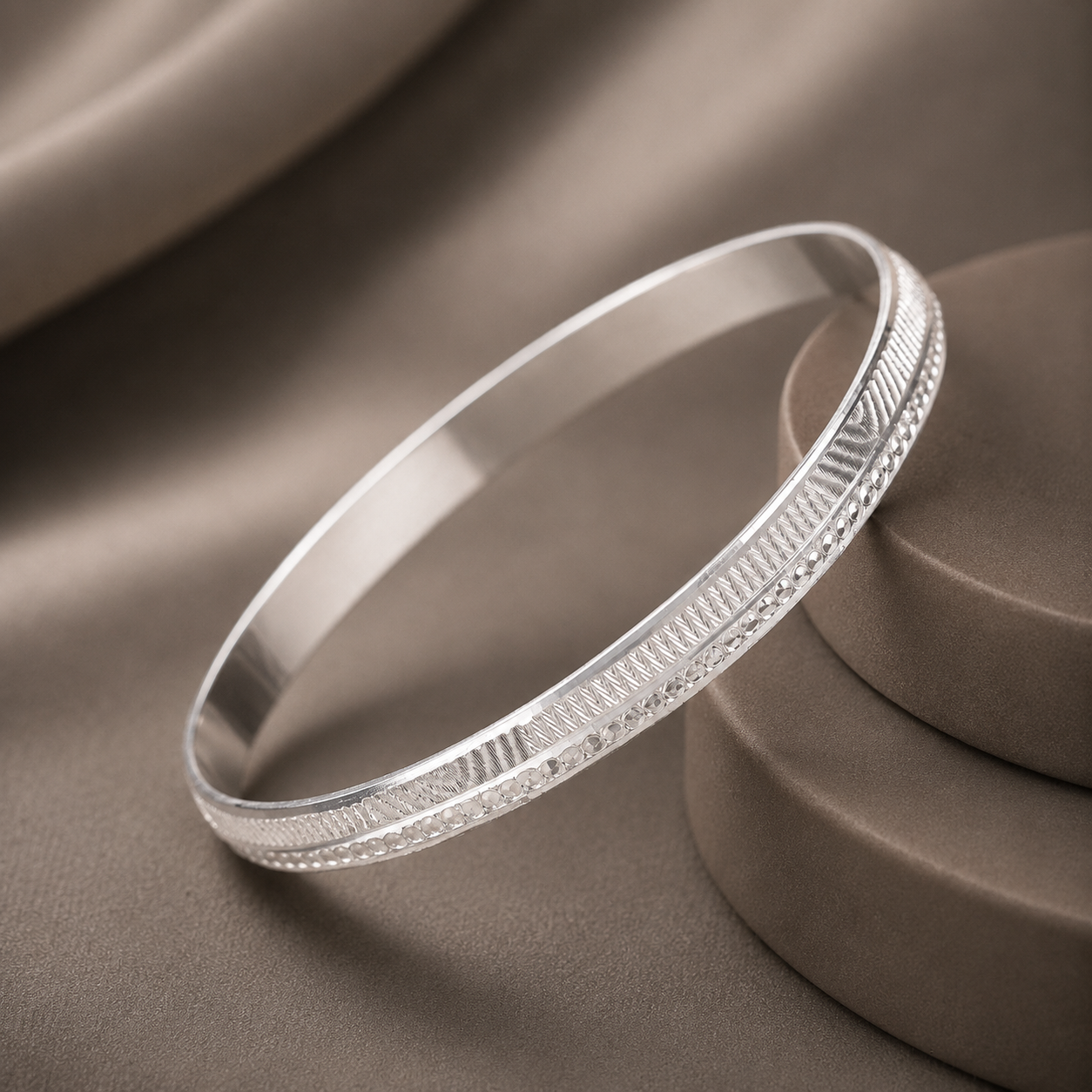 Samar Classic Border Silver Kada For Him