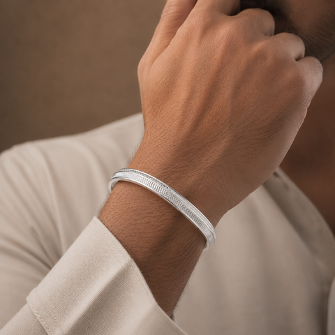 Samar Classic Border Silver Kada For Him