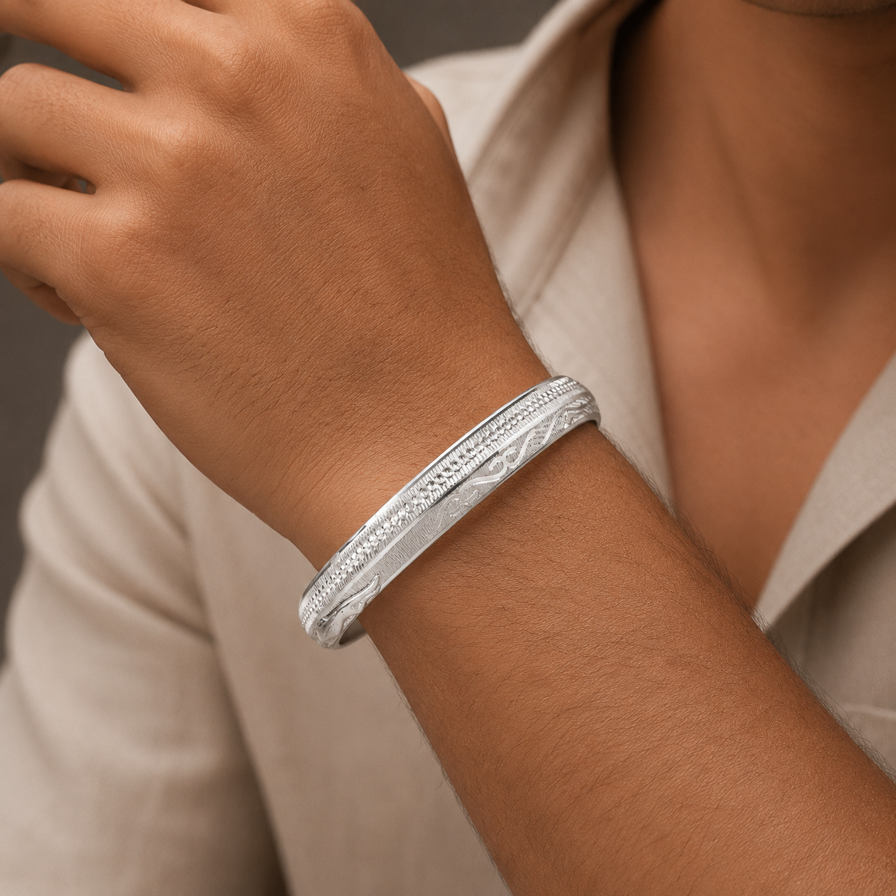 Kabir Soft Swirl Silver Kada For Him